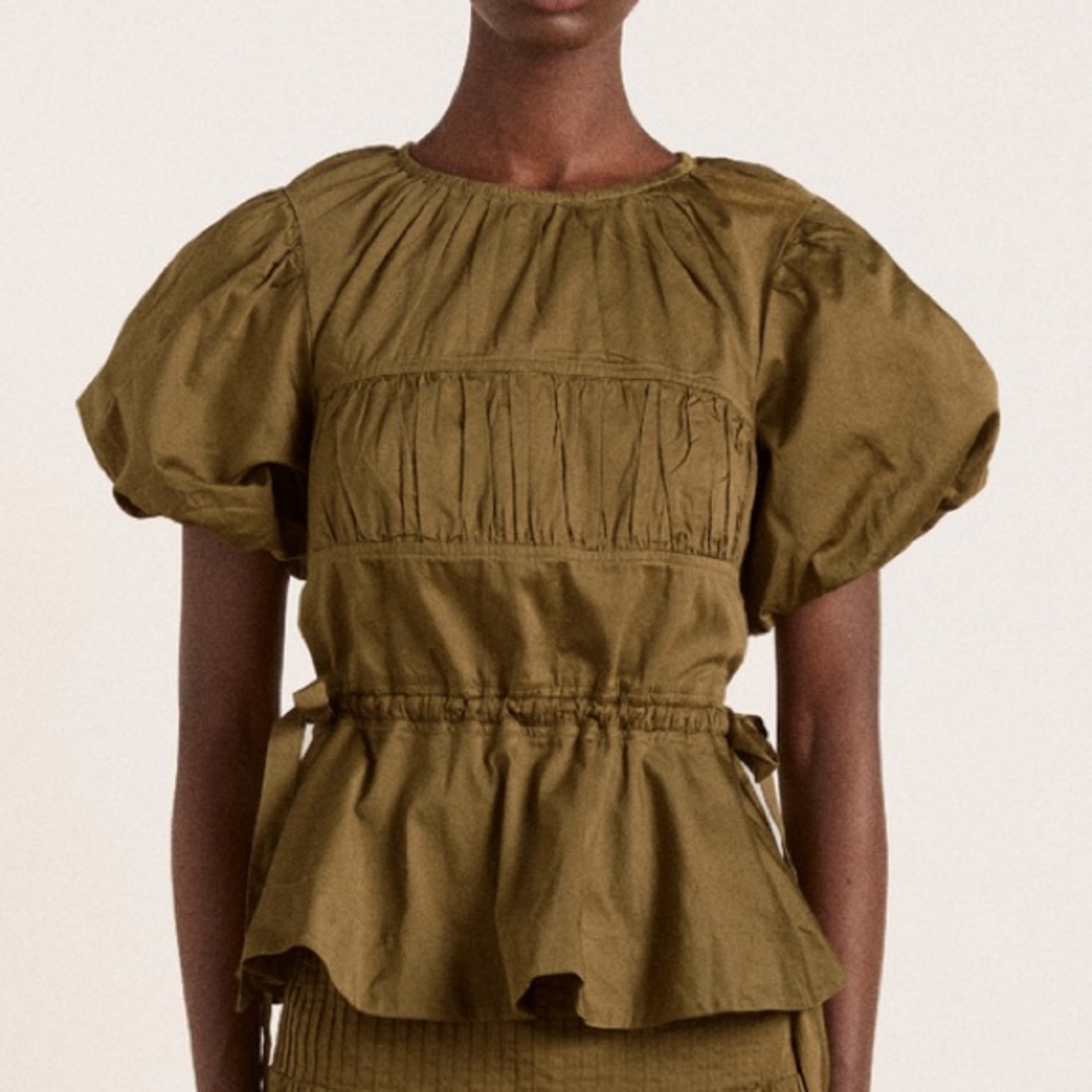 Damson Madder Hadley Blouse Olive Cotton Satin
